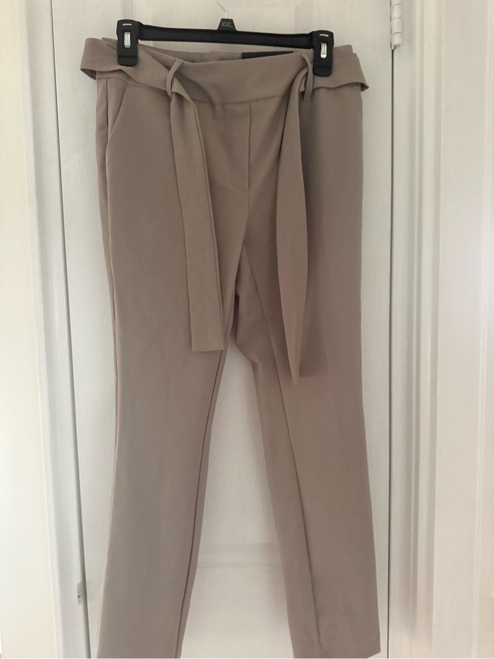 High-Waist Tie Paperbag Trousers in Taupe